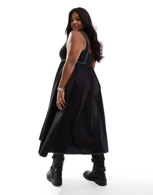COLLUSION Plus cotton maxi smock dress with notch neck in black | ASOS