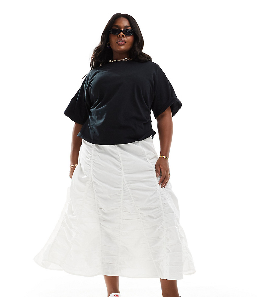 Collusion Plus Cotton Ruched Tiered Midi Skirt In White