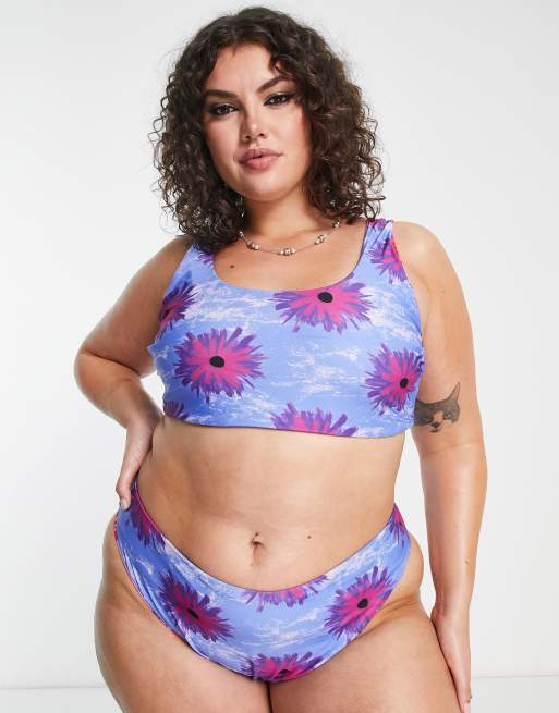 COLLUSION Plus - Crop top bikini a fiori multicolore con stampa double-face , 4 di 4
