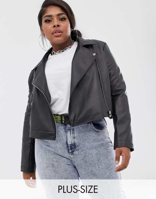 Cropped plus size store leather jacket