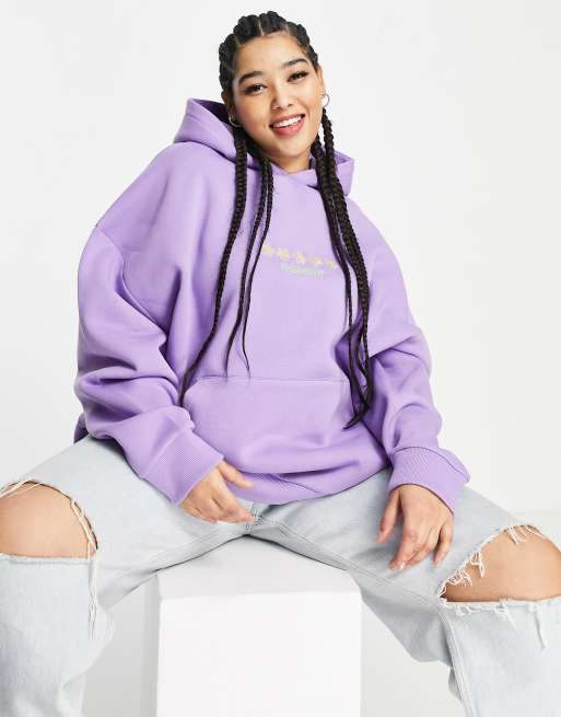 COLLUSION Plus daisy embroidered oversized hoodie in lilac