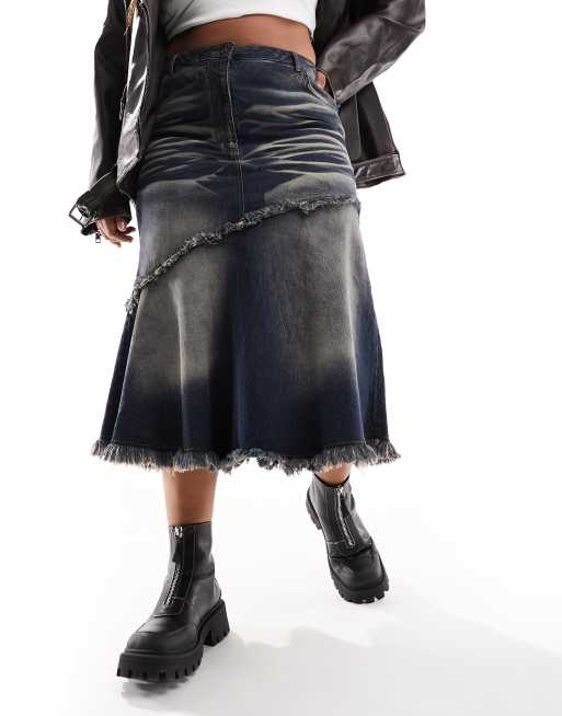 COLLUSION Plus - Denim midirok met zichtbare naden, 2 van 5