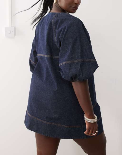 COLLUSION Plus denim shirt dress in rinse wash