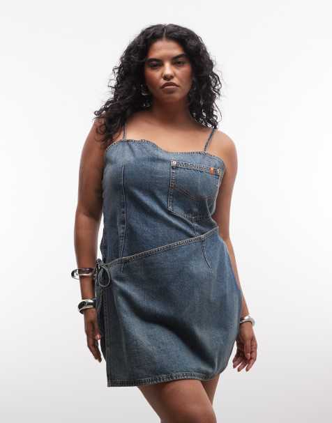COLLUSION Plus denim wikkeljurk in mid-wash - view 1