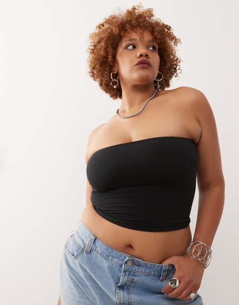 COLLUSION Plus double lined bandeau top in black - view 1