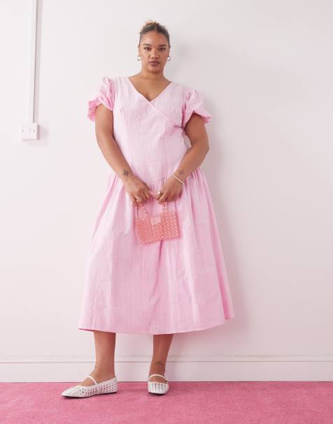 COLLUSION Plus dropped waist puff sleeve maxi dress in pink - view 1