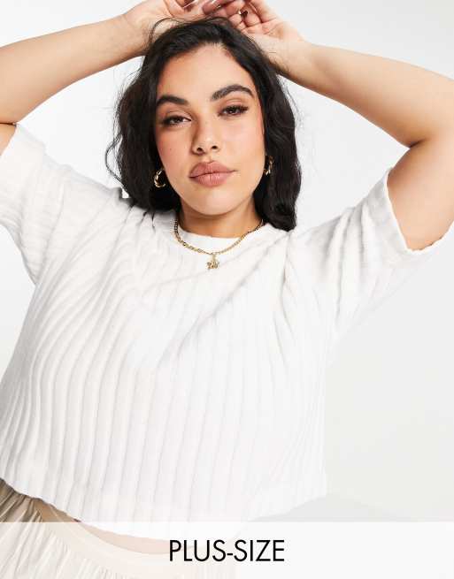 COLLUSION Plus exclusive chunky rib t-shirt in oatmeal - part of a set