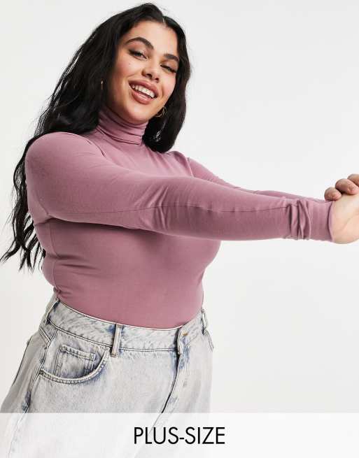 COLLUSION Plus exclusive color roll neck top in dusty rose