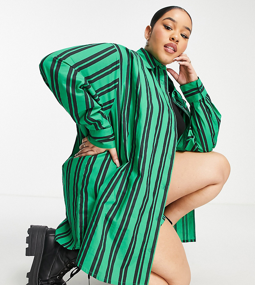 Plus-size shirt by COLLUSION Exclusive to ASOS Shorts sold separately Stripe design Spread collar Button placket Drop shoulders Relaxed fit