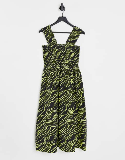 Collusion zebra shop shirred midi dress