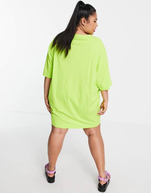 COLLUSION Plus exclusive flower graphic t shirt dress in lime ASOS