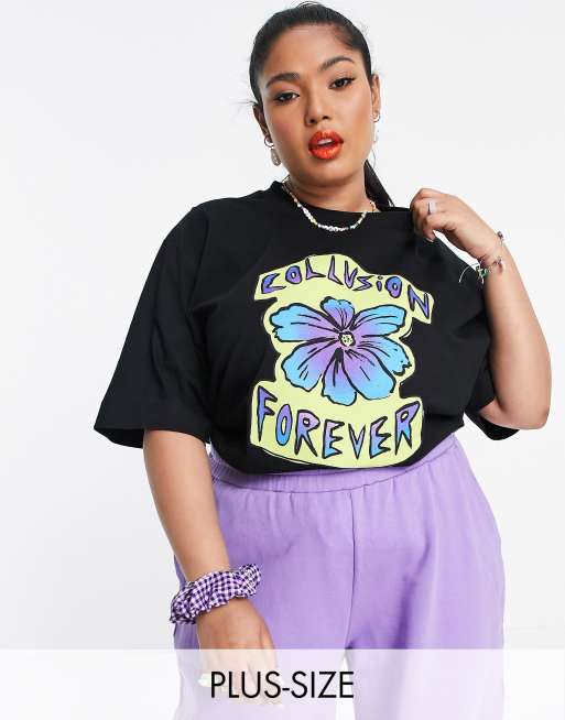 COLLUSION Plus exclusive forever flower oversized T-shirt in black | ASOS