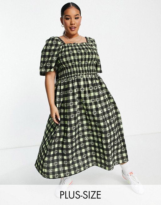 COLLUSION Plus exclusive gingham midi sundress in green print