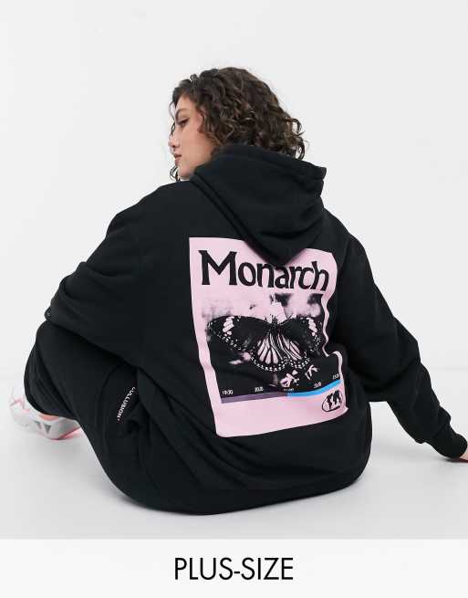 COLLUSION Plus exclusive hoodie with monarch back print in black co ord