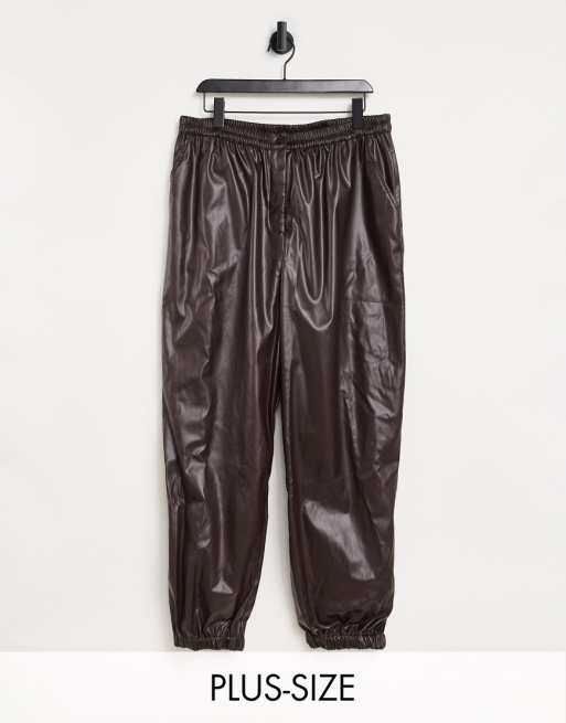 COLLUSION Plus Exclusive leather-look jogger set in brown | ASOS