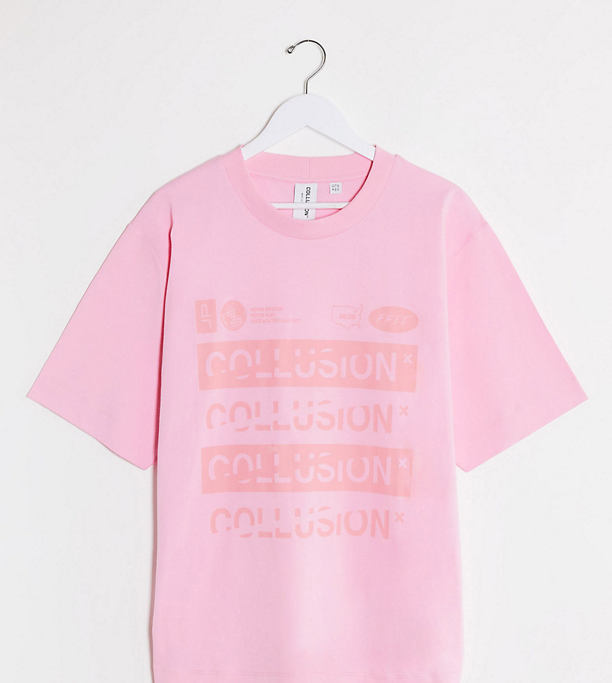COLLUSION plus - Exclusive - Lyserød t-shirt med gennemgående print-Pink