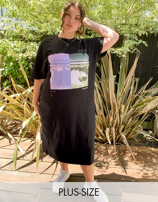 COLLUSION Plus exclusive midi t-shirt dress with photo in a acidwash