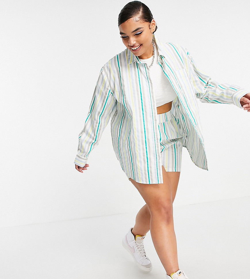COLLUSION Plus exclusive oversized shirt set in mixed stripe-Multi