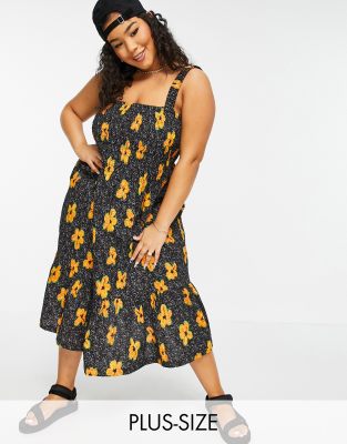 COLLUSION Plus exclusive print seersucker midi sundress in scratch floral print-Black