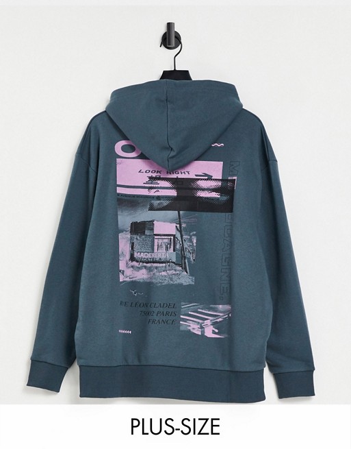 COLLUSION Plus exclusive printed hoodie in slate grey