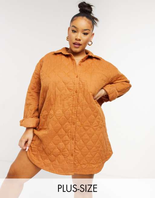 COLLUSION Plus Exclusive quilted shirt dress in brown