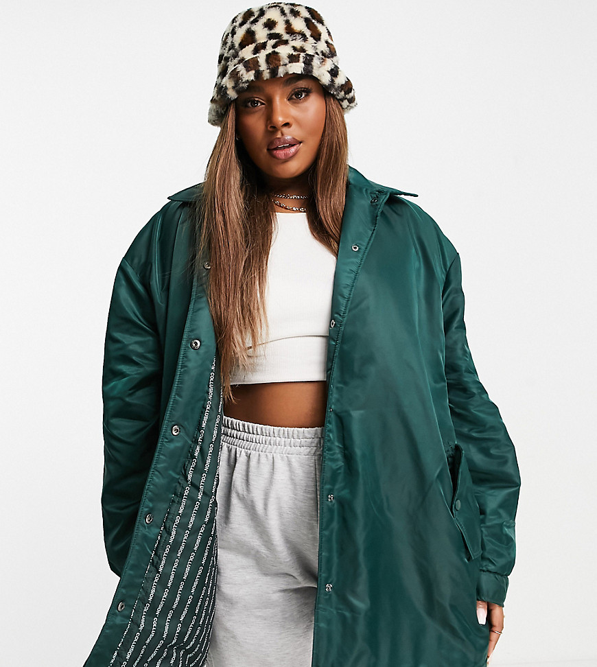 Plus-size jacket by COLLUSION Exclusive to ASOS Part of our responsible edit Spread collar Press-stud placket Drop shoulders Side pockets Drawstring hem Oversized fit