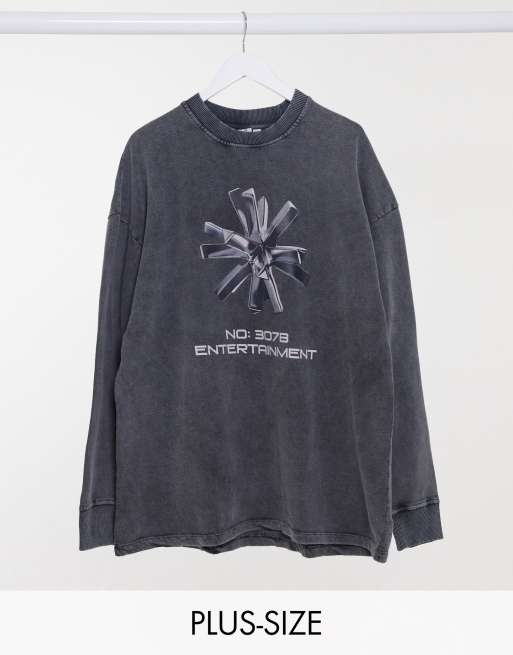 COLLUSION Plus Exclusive syrevask sweatshirt med grafisk print i mørkegrå