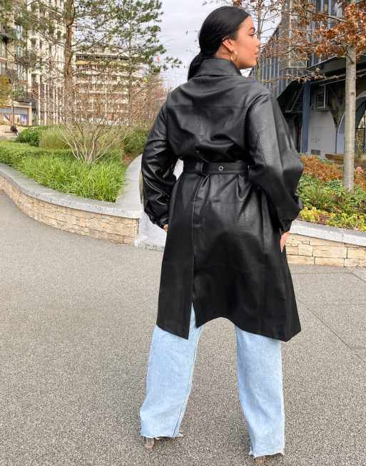 COLLUSION Plus Exklusiver PU Trenchcoat in Schwarz ASOS