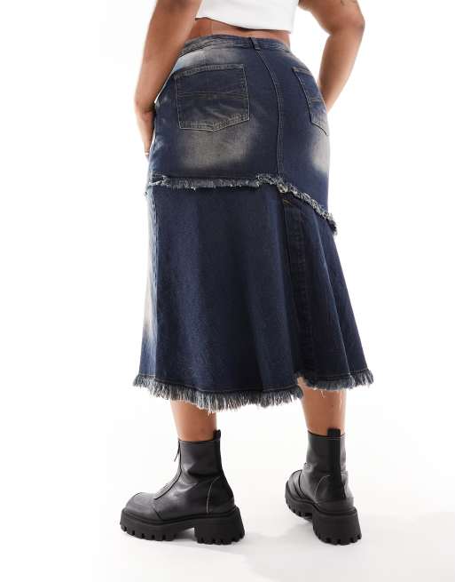 COLLUSION Plus exposed seam denim midi skirt, 4 of 5