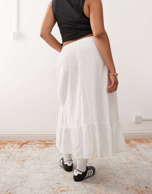 COLLUSION Plus eyelet maxi beach skirt in white, 4 of 5