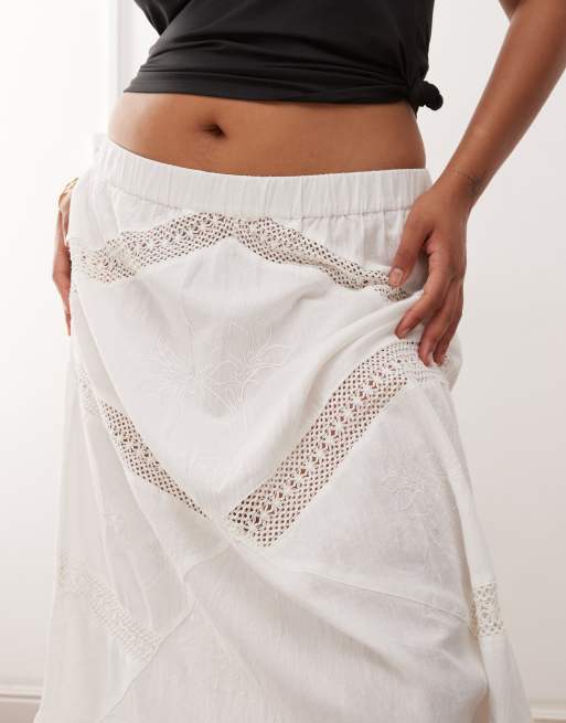 COLLUSION Plus eyelet maxi beach skirt in white, 5 of 5