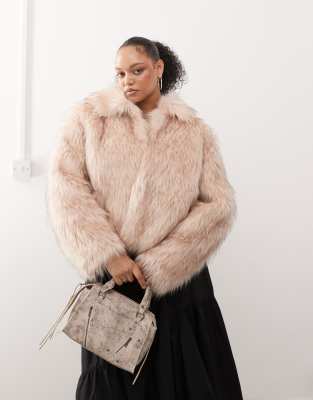 Plus faux fur coat in light brown