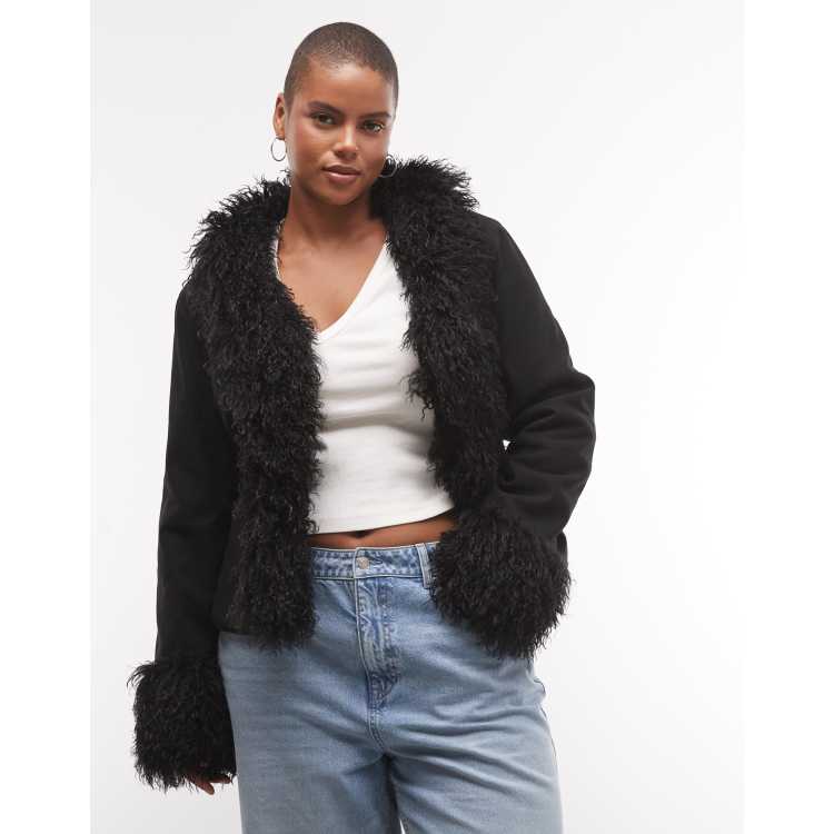 COLLUSION Plus faux fur trim Afghan jacket in black | ASOS