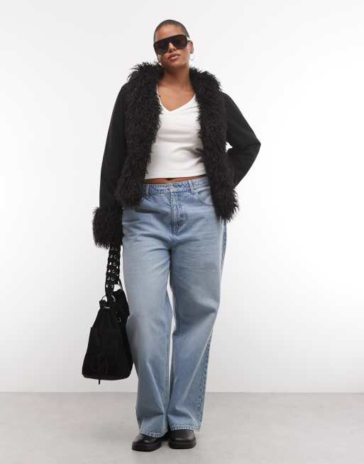 COLLUSION Plus faux fur trim Afghan jacket in black, 2 of 4