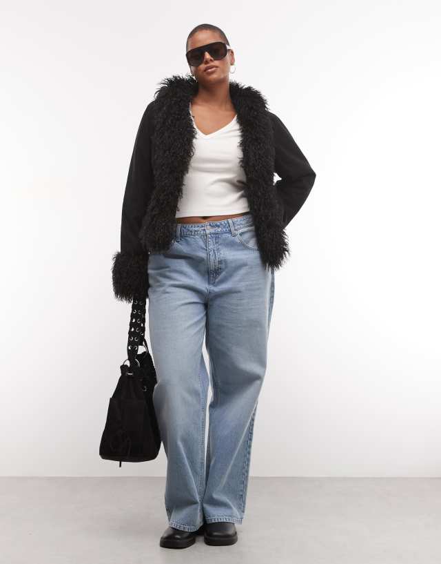 COLLUSION Plus faux fur trim Afghan jacket in black | ASOS