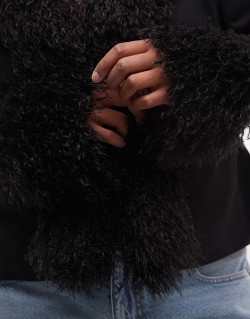 COLLUSION Plus faux fur trim Afghan jacket in black, 4 of 4