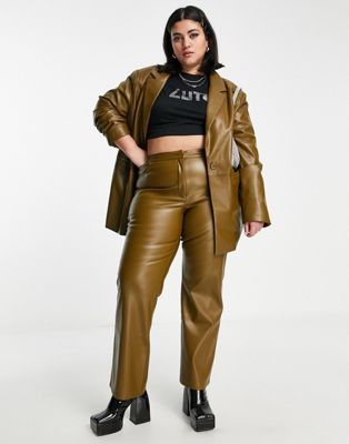 COLLUSION Plus faux leather blazer co-ord in olive green - ASOS Price Checker