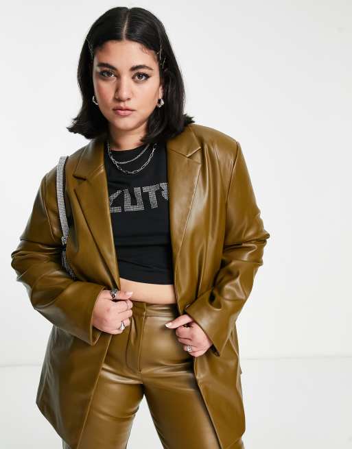 Olive faux hotsell leather jacket