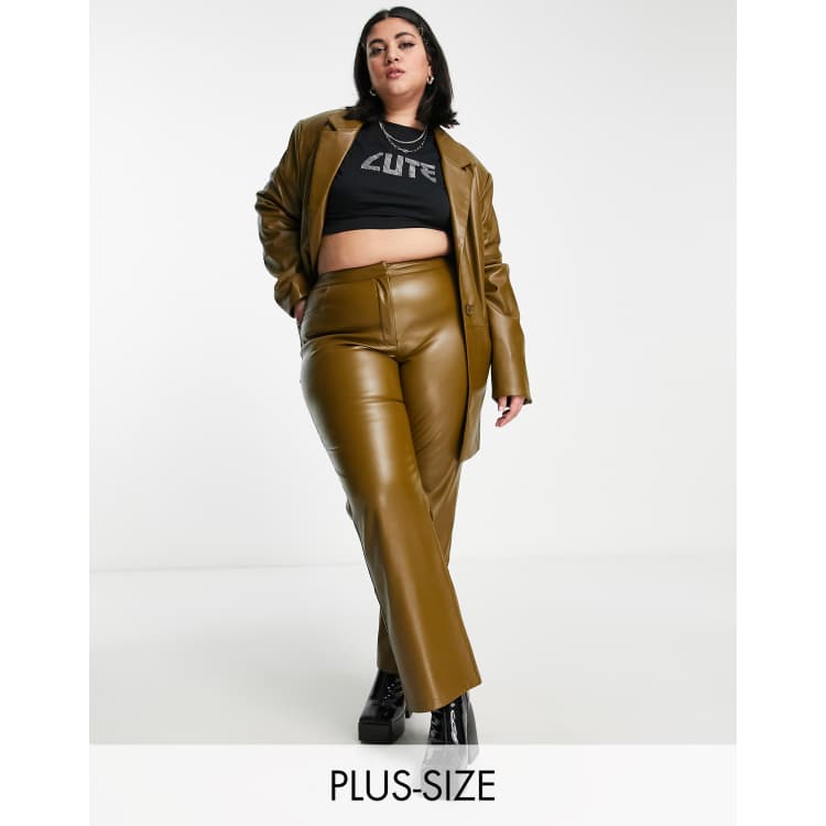 COLLUSION Plus faux leather pants in olive green - part of a