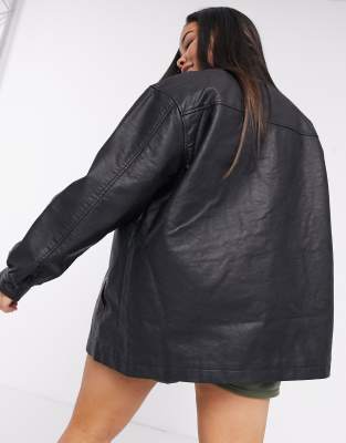 collusion faux leather shacket in black