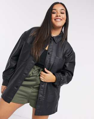 plus size leather shacket