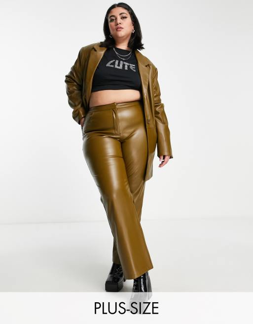 Olive green clearance faux leather pants