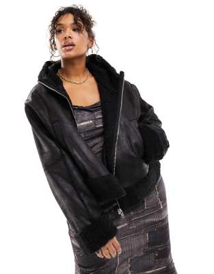 Selected femme shearling 2025 suede aviator coat