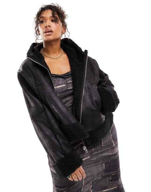 Black faux deals suede aviator jacket