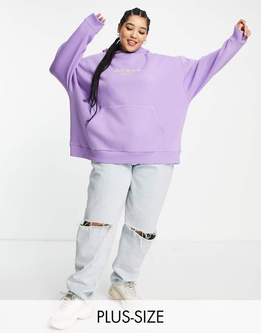 COLLUSION Plus - Felpa oversize lilla con cappuccio e margherite ricamate