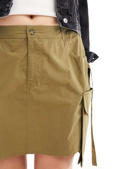 COLLUSION Plus festival utility mini skirt with drop pocket and tab detail  in khaki