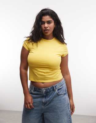 Collusion Plus Fitted Cap Sleeve T-shirt In Yellow