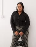 [Collusion] COLLUSION Plus fitted corset shirt with long sleeve in black 24 BLACK