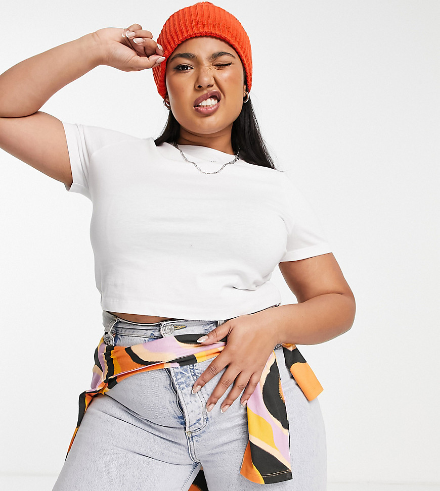 Plus-size T-shirt by COLLUSION Exclusive to ASOS Plain design Crew neck Short sleeves Cropped length Regular fit