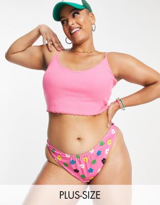 ASOS DESIGN mix and match high leg thong bikini bottom in bright pink